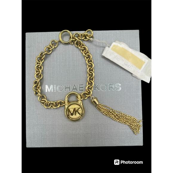 MICHAEL KORS Hamilton Rose Gold Chain Bracelet Padlock Tassel MKJ6820791 +MK BOX - Picture 1 of 6